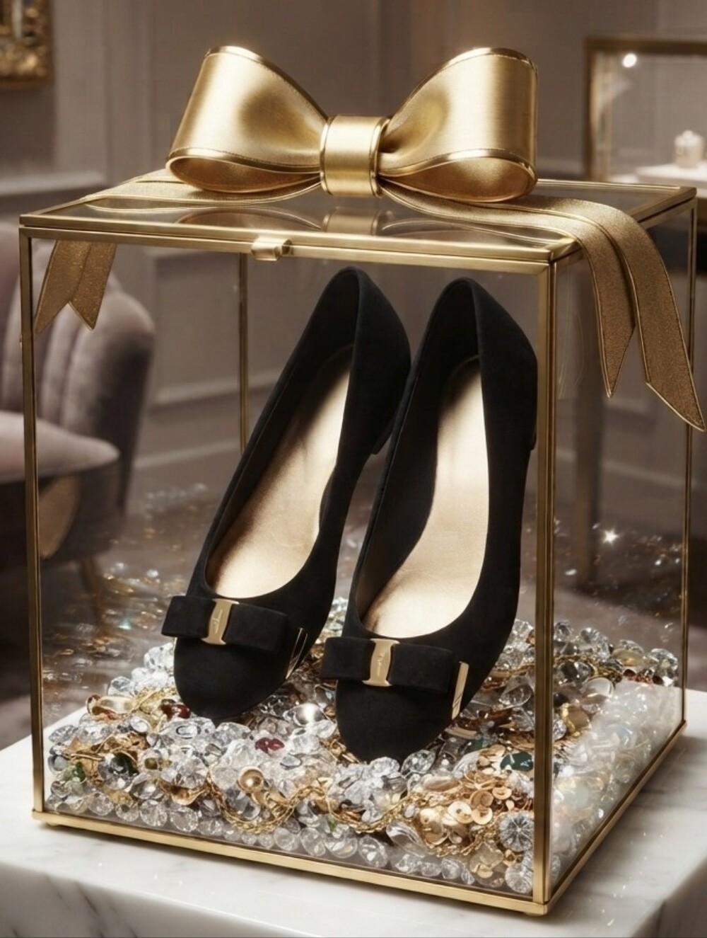 Pesaro Black Suede Bow Block Heels
